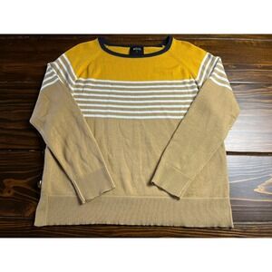 Week& Sweater, Women's Size Small, Tan Yellow, Striped, Pullover, Button on side